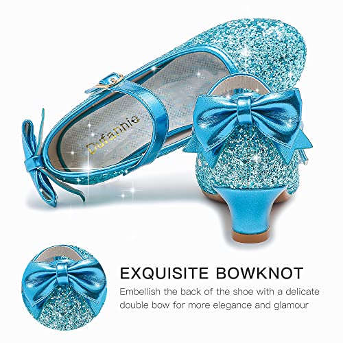 Image of Dufannie Girl Shoes Flower Girl Shoes Princess Shoes for Toddler Girls Kid High Heels Blue Cute Shoes Flats Wedding Party for Little Big Kids(3305Blue 12)