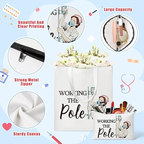 Image of Y1tvei Canvas Bags Gifts, Tote Bag with Makeup Pouch, Birthday Party Favors