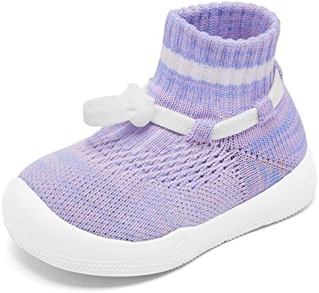 Fahrerliebe Baby Girls First Walking Shoes Infant Sock Sneaker Elastic Indoor Outdoor Shoes Lightweight Breathable Slip On Shoes Toe Protection Purple 6-12 Months