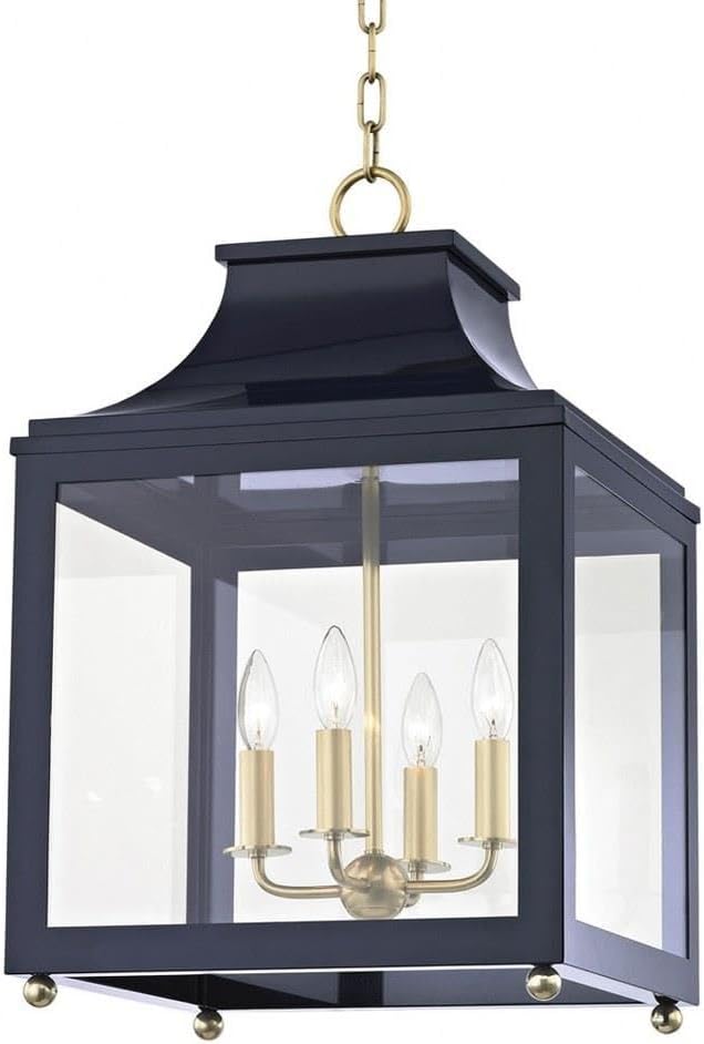 Mitzi H259704L-AGB/NVY Leigh - 4 Light Lantern 25 inches Tall and 16 inches Wide - Aged Brass/Navy