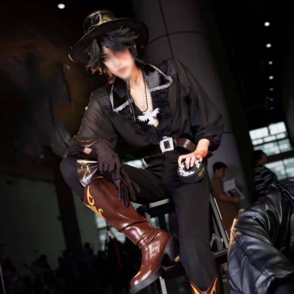 Norton Campbell kostium cosplay, anime, kapłanka, pełny zestaw, czarny dekolt w serek, na Halloween, imprezę, do odgrywania ról, strój dla mężczyzn