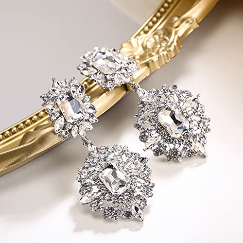 Flyonce Women's Rhinestone Crystal Art Deco Vintage Style Gatsby Clip-on Dangle Chandelier Earrings4