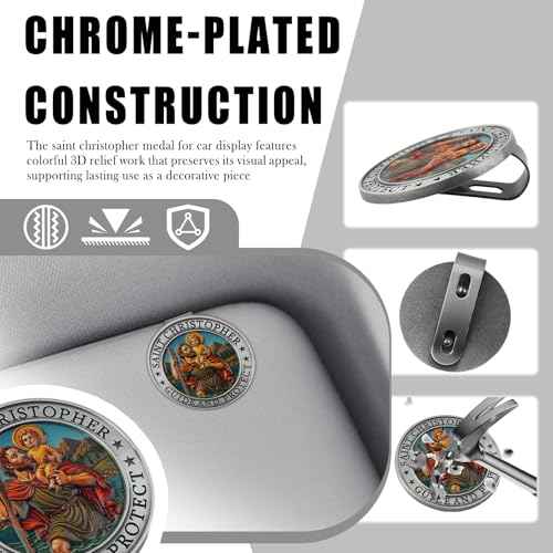 Image of 2026 New Colorful St. Christopher Medal for Car Visor Clips,Relief Art Saint Christopher Medal for Car Decor,Multi-Function Sun Visor Clips for Cars as Gifts for Catholic Man (Holy Son Style)
