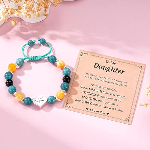 Image of Granddaughter Daughter Gifts -Heart Natural Stone Beaded Bracelet for Girls, Valentines Birthday Gifts for Girls Daughter Granddaughter