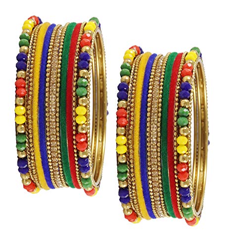 Image of NMII Metal with Zircon Gemstone, Pearls and Beads Studded Glossy Finished Bangle Set For Women and Girls