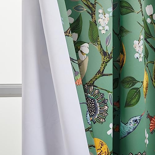 Topfinel 90 Inches Long Curtains,Whimsical Woodland Leaf Jungle Forest Flower Hummingbird Victorian Grommet Thick Sage Green Curtains Two Pages For Balcony Sliding Glass Office Bedroom Living Room thumb #8