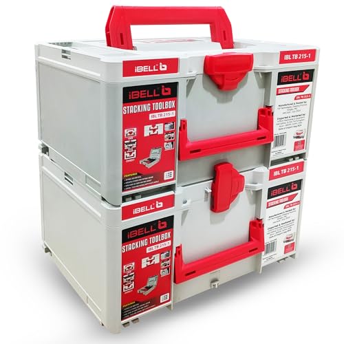 Image of iBELL TB215-1 Large Size Stackable Tool Storage Box - Durable PC+ABS, 50kg Load Capacity, 39x30x21.5cm (Pack of 2)