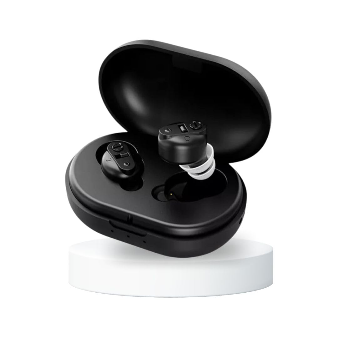 Aika AG-7901 Digital Wireless Rechargeable Mini CIC Ear Hearing Aid Machine Device for Old Age and Seniors (Black, 1 Piece, With Dry Kit, 1 Year Warranty)