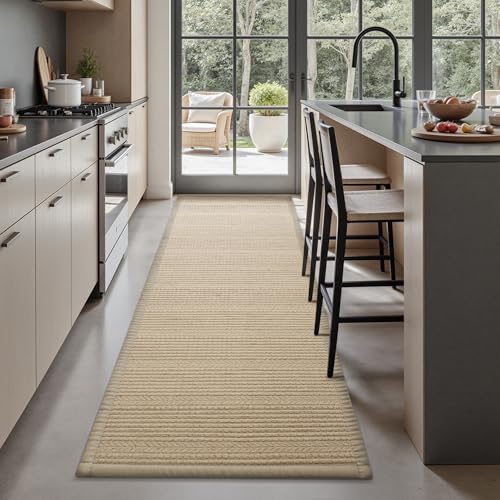 AMOAMI Kitchen Mats for Floor, Super Absorbent Kitchen Rugs Non Slip Washable Kitchen Runner Rug, Braided Comfort Standing Mat for Sink Laundry Anti Fatigue, 20''x70'' Beige Beige 20''x70''