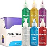 Emraw 20 ml Glitter Glue In Bright Classic Colors: Gold, Silver, Red, Green, Blue & Purple Used for Gluing, Drawing, Writing, Outlining (6 Pack)