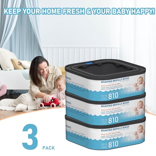 Image of Jumbo Square Refills Disposal Bags Refill Compatible with Diaper Genie Classic, Compact, Premier and Select Pails, Hold Up to 810 Newborn-Sized Diapers Per Refill, Pack of 3