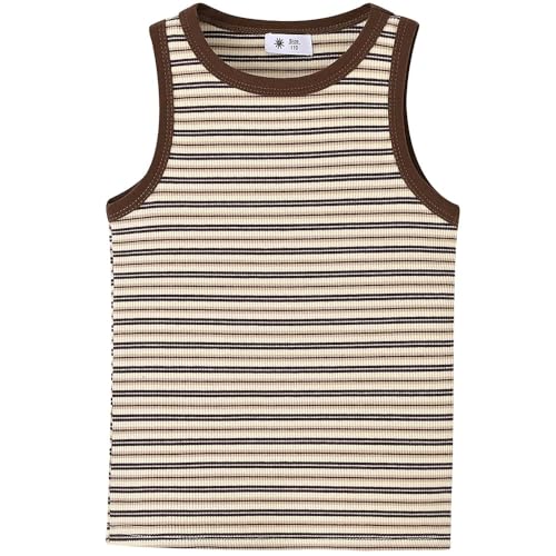 Image of BINIDUCKLING Toddler Tank Top Girls Summer Cute Striped Sleeveless Top 24 Months-8 Years