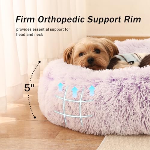 NOYAL Calming Donut Dog Bed for Small to Medium Dogs & Cats - Plush Faux Fur Anti-Anxiety Pet Bed with Machine Washable Cover & Non-Slip Base - Image 5