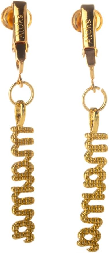 Aloha Earrings Non Pierced Clip On Gold Tone Mama Dangling Earrings - Image 3