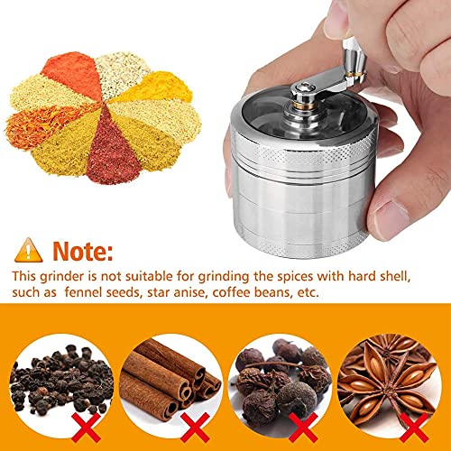 XUBX Grinder Crusher, 4-Layer Pollen Scraper Grinder with Hand Crank, Zinc Alloy Shredder for Dried Spices, Herbs, Ø55mm Mini-Scraper Clear Top Abrader Spices Grind Manual Muller (Silver) - Image 4