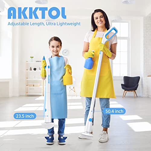 Akktol Electric Spin Scrubber, Cordless Cleaning Brush With 6 Replaceable Waterproof Brush Heads, Up To 300Rpm, 1.5H Runtime, Extension Arm, Power Shower Scrubber For Bathroom, Tub, Tile, Wall, Floor #TOP1