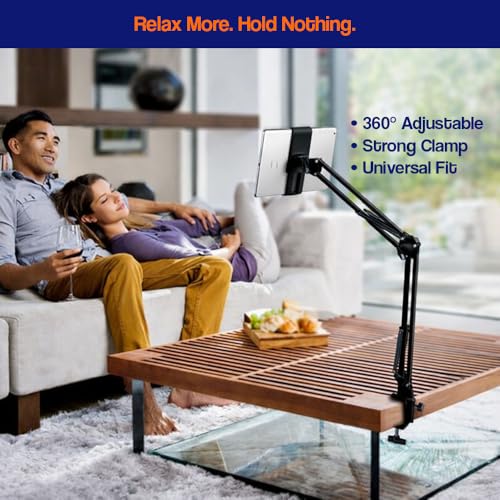 Image of TARKAN Aluminium Lazy Hanging Mount Holder for All Mobiles & Tablets, Flexible Long Arm 360 Adjustable Stand for Table, Bed (Black)