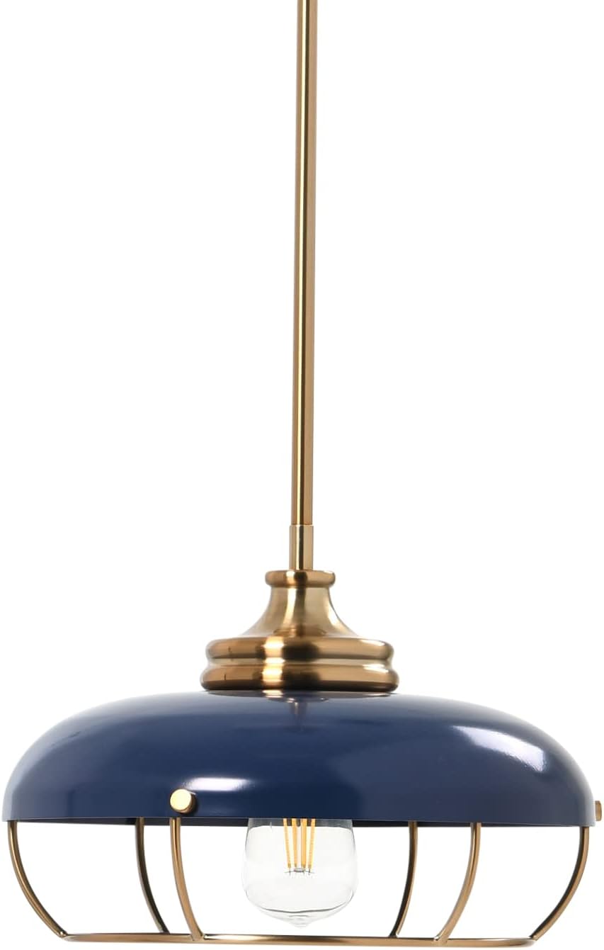 Presley - Caged Dome Metal Ceiling Light, Brushed Brass and Navy Blue Dome Pendant Brushed Brass and Navy Blue