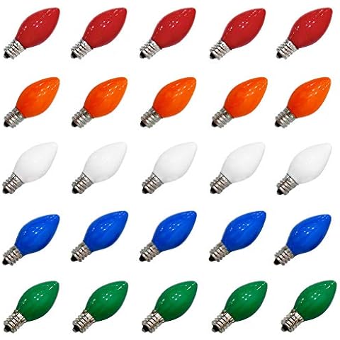 Monkeydg 25 Pack C7 Multi-Color Replacement Bulbs C7 Ceramic String Lights Replacement Bulbs Cover
