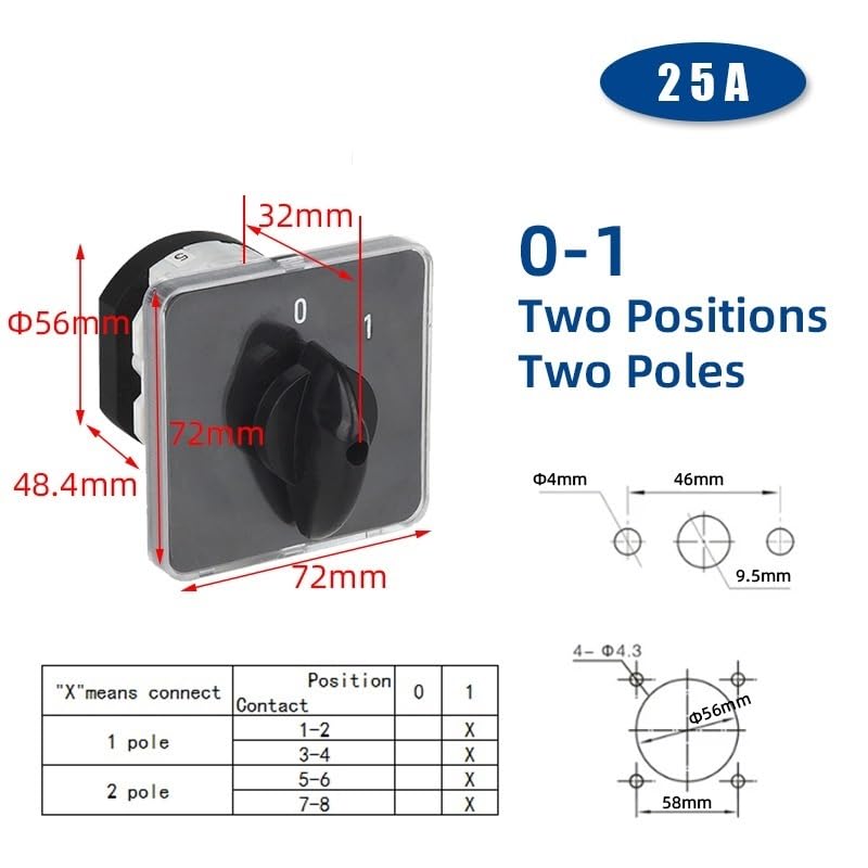 Interrupteur de commutation électrique YMZ12-25A 01-25A 2P, interrupteur de commande de puissance, bouton rotatif marche-arrêt LW31