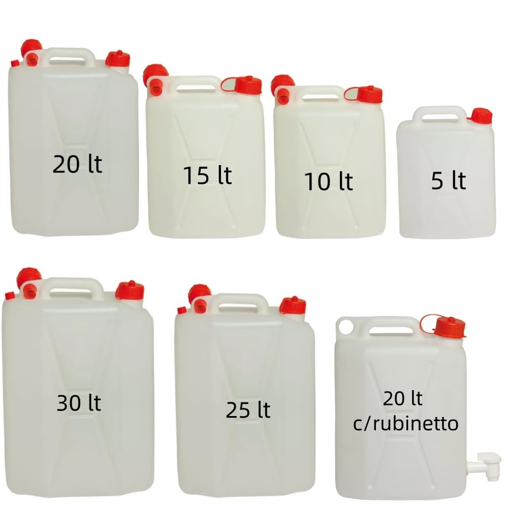 Tanica per Acqua in Plastica Bianco con Tappo Rosso Contenitore Portatile 10 LT