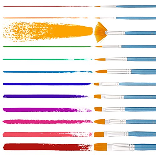 U.s.art Supply 12-Piece Short Handle Nylon Hair Artist Paint Brush Set Blue Handle With Carry Case #TOP2