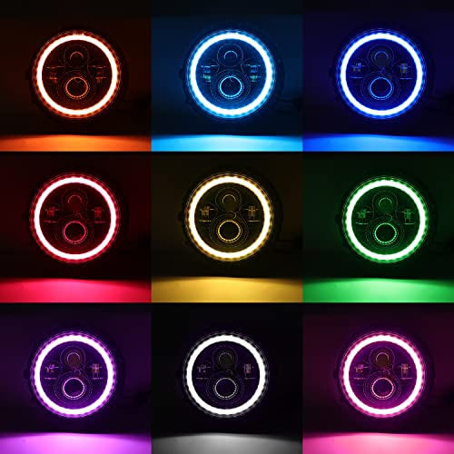 Sunpie Compatible With H_Arley Motorcycles 7 Inch Rgbw Halo Led Headlight Bulb Silver+4-1/2 Inch Rgbw Fog Lights With Mounting Bracket Waterproof App Remote Control Custom Colors Voice/Music Mode #TOP2