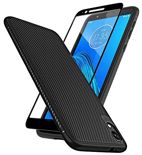HuYin Moto E6 Case with Tempered Glass Screen Protector Scratch Resistant Anti Slip Grippy Soft TPU  - //coolthings.us