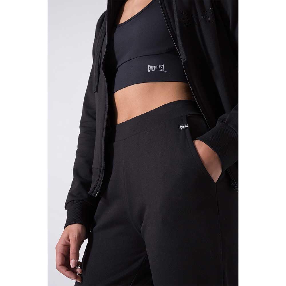 Everlast Tuta da Ginnastica per Donna Completo Sportivo in Cotone Felpato Set per Sport e Tempo Libero o Palestra (IT, Testo, L, Regular, Regular, Nero Cappuccio)