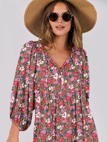 Image of ANRABESS Womens Boho Floral 3 /4 Puff Sleeve Maxi Dress