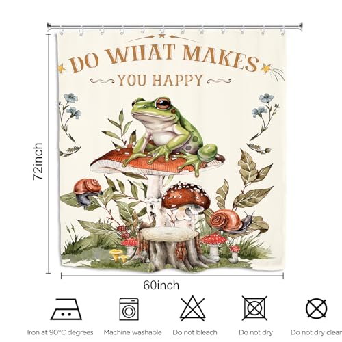 Kalmico KAL-RGVF-OOMC Funny Frog Mushroom Shower Curtain 60Wx72L Inch Cottagecore Retro Watercolor Rustic Plant Leaves Botanical Do What Makes You Happy Bathroom Set Accessories Decor Waterproof thumb #2