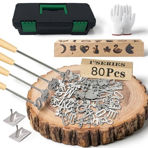 80 Pcs Stainless Steel Branding Iron Kit Custom Branding Iron for Wood with A-Z Letters & Numbers Mini Wood Branding Iron Set Personalized Branding Irons for Hats Steak Bread & DIY Crafts
