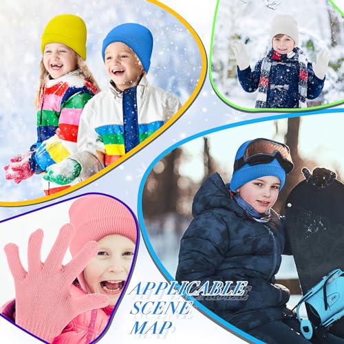 Image of Xtinmee 100 Pcs Kids Winter Beanie and Gloves Bulk Warm Knit Hat Stretchy Full Fingers Gloves Pack Unisex Cold Weather Set