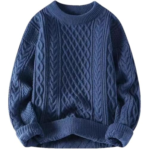 Men's Slim Fit Crewneck Pullover Sweater Casual Autumn Chunky Cable Knit Long Sleeve Ribbed Vintage Sweaters