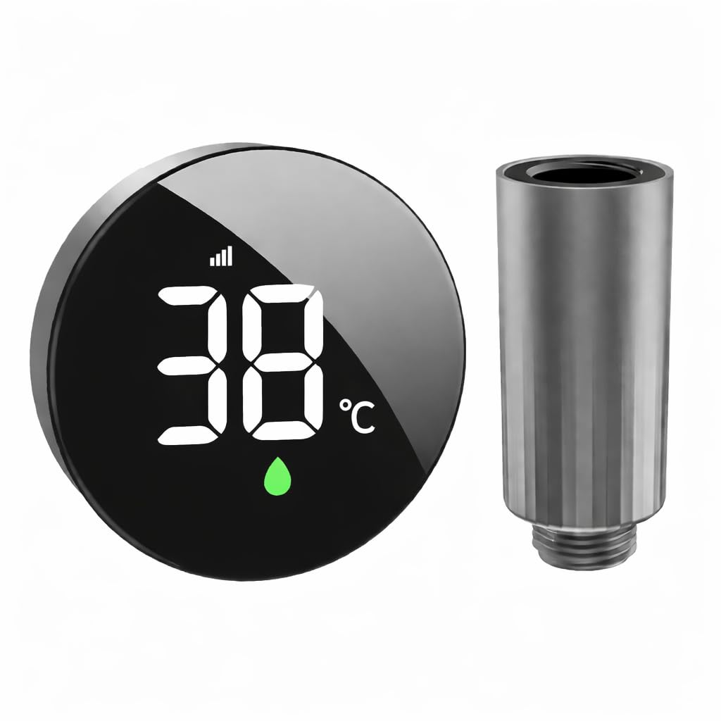 Longriver MX08 Drahtloser Duschtemperaturmonitor mit Wasserdichtem Echtzeit-Anzeige, Wasserbetriebener Sensoreinheit – Kompatibel mit Den Meisten Duschtöpfen, Zwischen °F und °C umschalten
