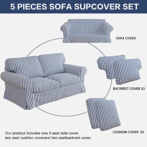 Maswond Navy Blue Stripe Ektorp Loveseat Cover Replacement Is Made Compatible With Ikea Ektorp 2 Seat Sofa, 5 Piece Couch Slipcover #TOP3