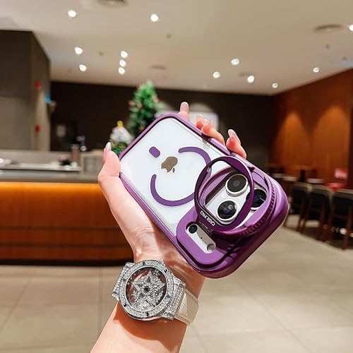 LuxuryKase Magnetic Transparent Back Case Compatible with iPhone 17 Pro | Shockproof Hard PC Bumper Cover with Camera Lens Guard Kickstand | Mag-Safe Support – Purple