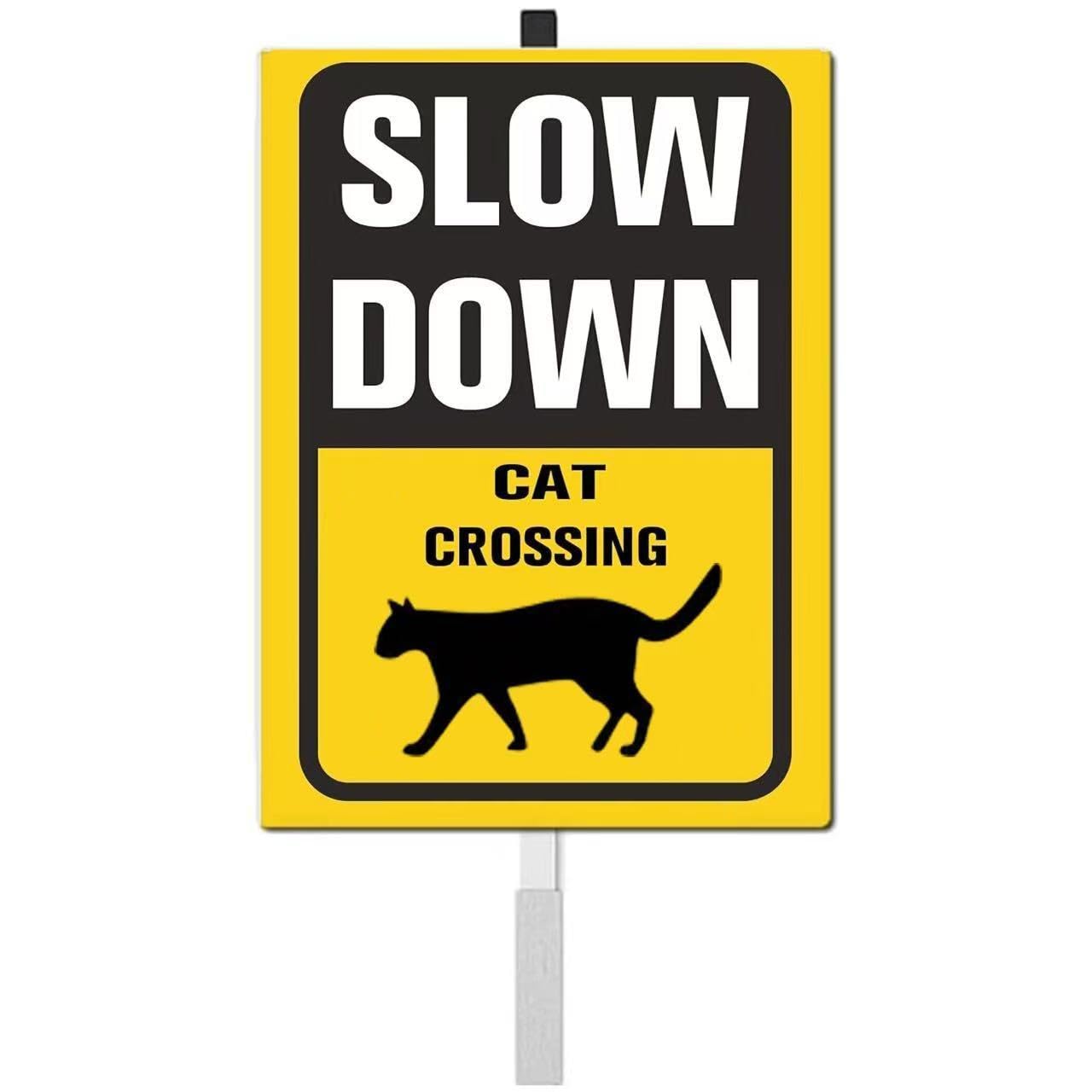 Slow Down Cat Crossing Safety Sign for Street Rustproof Reflective Aluminum Caution Drive Slowly Watch for Deaf Cat Sign Garden Animal Sign for Neighborhoods