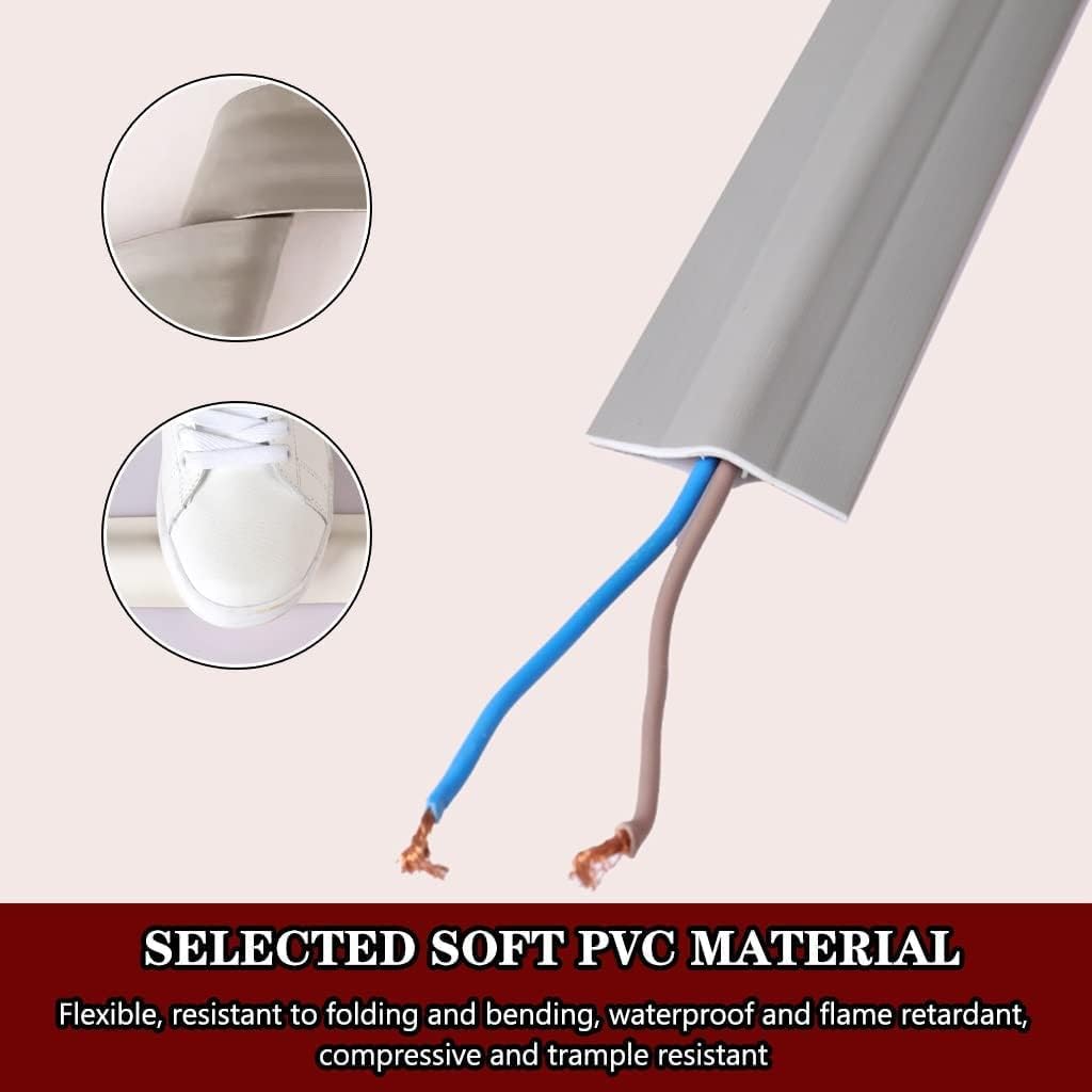 KRILLIQ Cord Cover Cord Hider Floor Cable Cover Self-Adhesive Easy to Cut PVC Power Cable Protector Floor Cord Protector for Prevent Animal Bites for Floor Cable