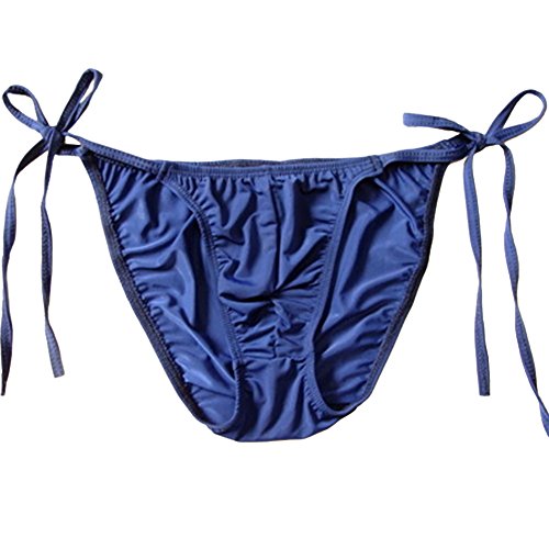 WenMei String Bikini Thong Briefs Milk Silk Side Tie Men's Underwear(Dark Blue)