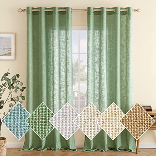 EMEMA Transparent Linen Curtains with Eyelets Translucent Curtain Modern Sailing Curtains for Balcony Doors Suitable for Living Room Bedroom 2 Panels 140 x 200 cm Green - Image 2