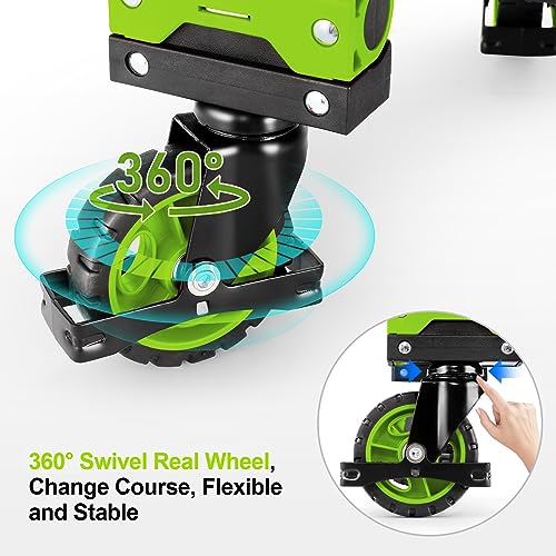 Image of Heavy Duty 330lbs Folding Hand Truck, 2 in 1 Alu Foldable Dolly, Green | Portable Folding Hand Cart, Converts to 2 & 4 Wheel Platform Truck with 5 inch Solid Rubber Wheels, 3-Gear Handle for Moving