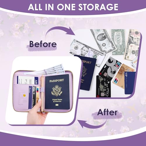 KONVINIT Purple Passport Holder For Travel, RFID Blocking Leather Passport Cover For Women, Cute Passport Wallet with Zipper Closure by KONVINIT - Used condition - Image 6