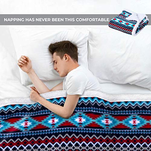 Trailcrest Ultra Soft Sherpa Fleece Throw Blanket, Cozy Plush Adult Blanket For Men & Women, Reversible With Aztec Prints, Machine Washable, 8 Colors #TOP6