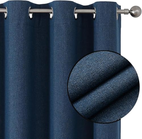 Joydeco 100% Cortinas Opacas 2 Piezas, Lino Cortinas Dormitorio con Ojales Anti Luz Cortina Termica Aislantes Frio y Calor para Salon(Azul Real, 2x140x260cm)