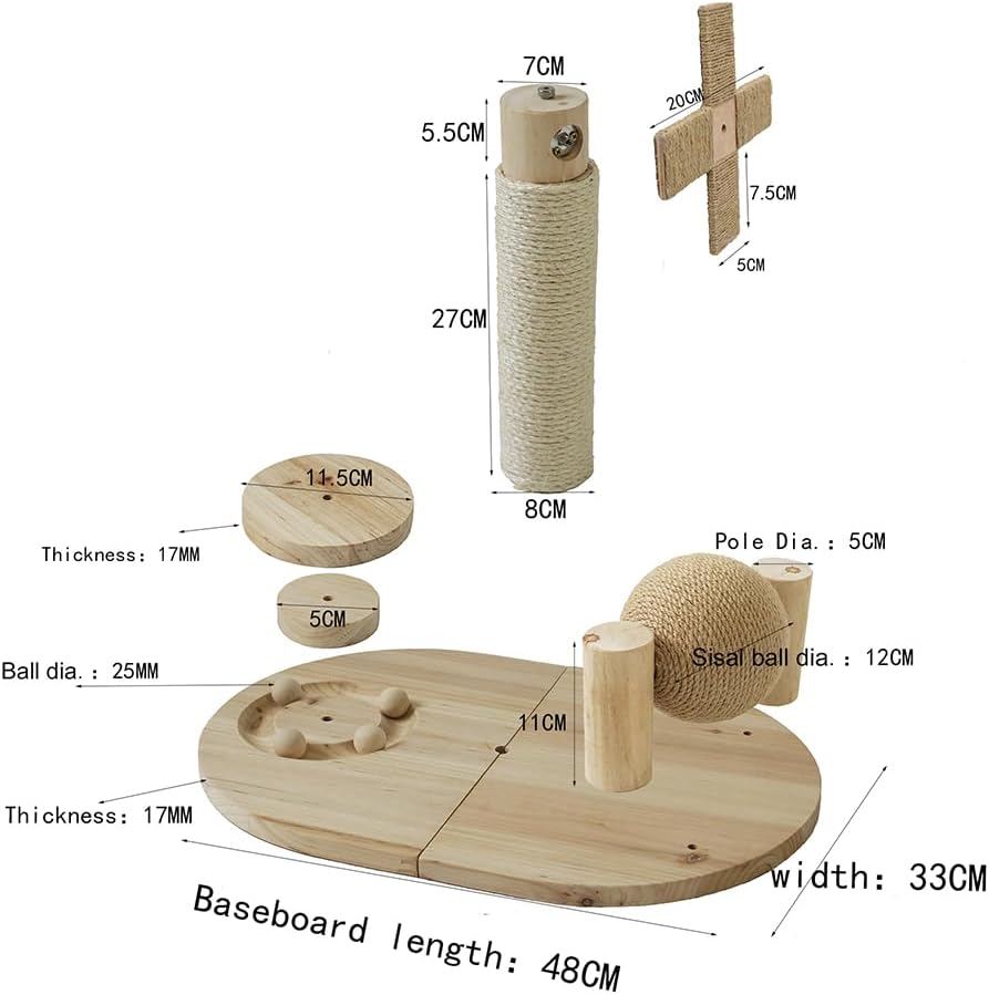 review Cat Scratching Post Cat Scratcher Kitten Toys for Indoor Cats Wooden Ball Track Windmill Shaped Sisal 14.5