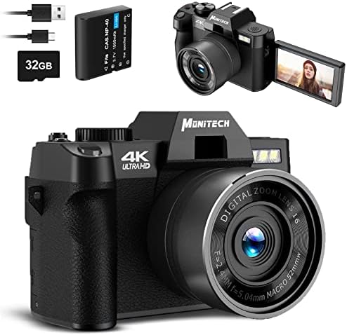 Appareil Photo Numérique CAMKORY 4K 48MP - Zoom 16x, Viseur Optique, Autofocus - Idéal Débutants Avec Carte 32G Et 2 Batteries