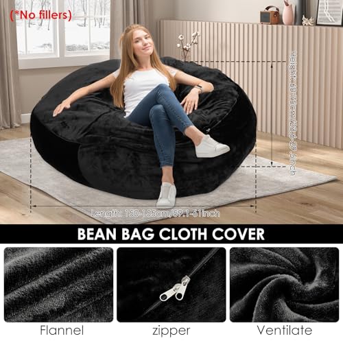 KTZCTPCA Bean Bag Inner Liner Without Filler Easy Cleaning Bean Bag Replacement Cover for Bean Bag Chair Lazy Lounger Sofa Zipper Opening Soft Flannel Protective Cover Easy Replace & Clean (Black)