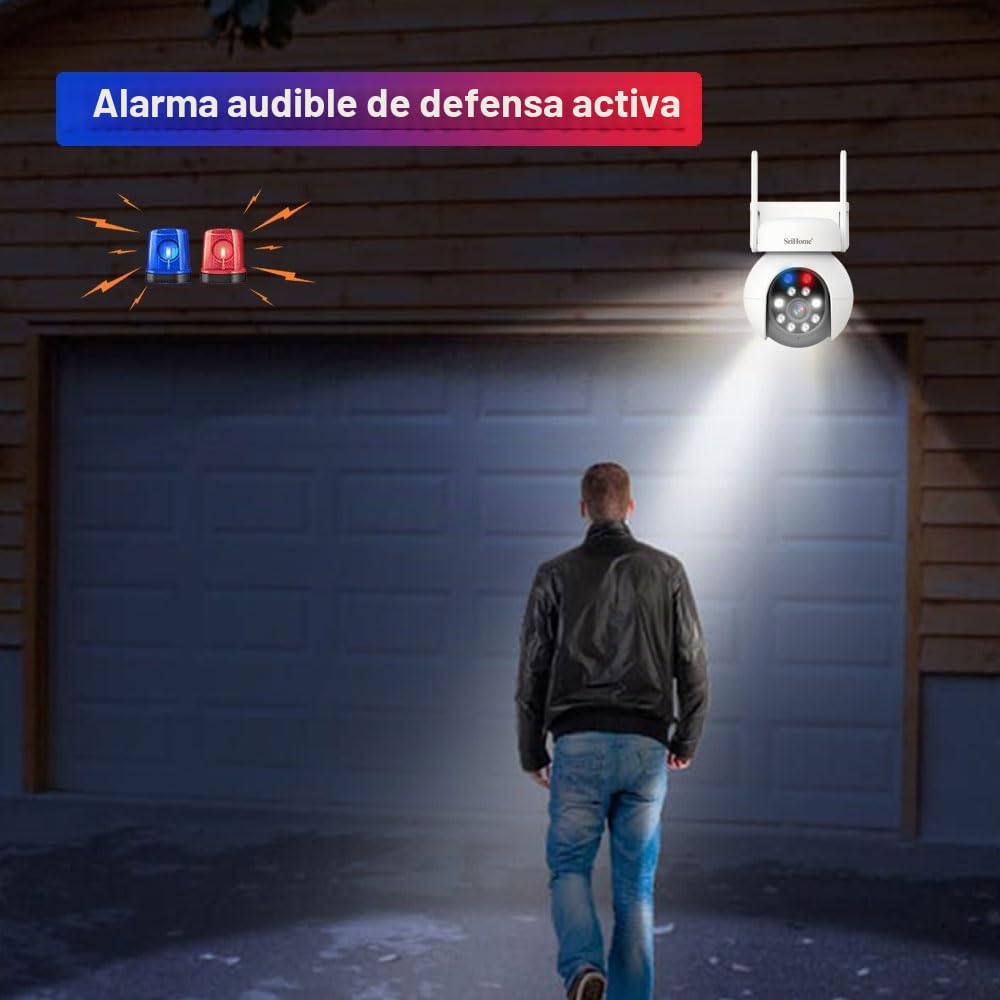 SRIHOME 5MP HD PTZ Cámara de vigilancia, detección de humanos, seguimiento de movimiento, alarma sonora y luminosa, audio bidireccional, uso en exterior/interior