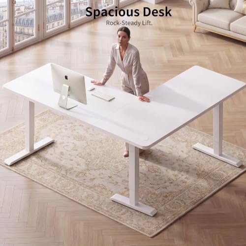 Image of WALKINGDESK 75x61 Inches Reversible L Shaped Standing Desk Height Adjustable with Cup Holder, Electric Corner Computer Workstation for Home Office, Sit Stand up Gaming Desk with Cable Management White